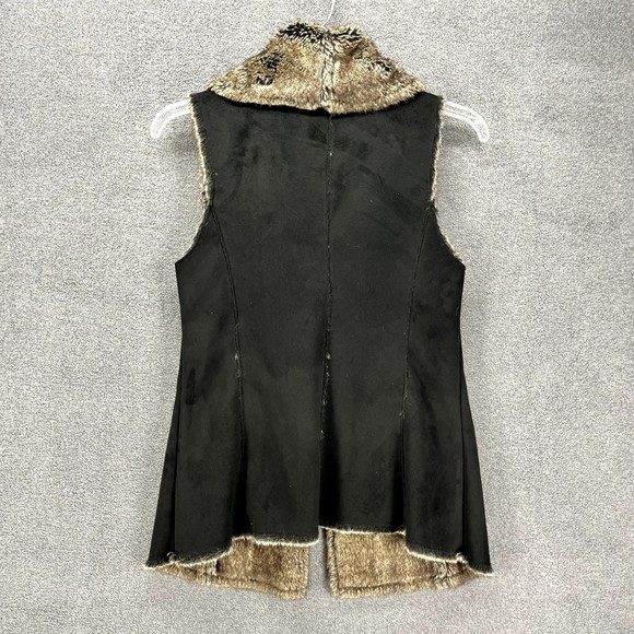 Saks Fifth Avenue Vest Womens Size S/P Black Brown Open Front Faux Fur Suede - Picture 2 of 15